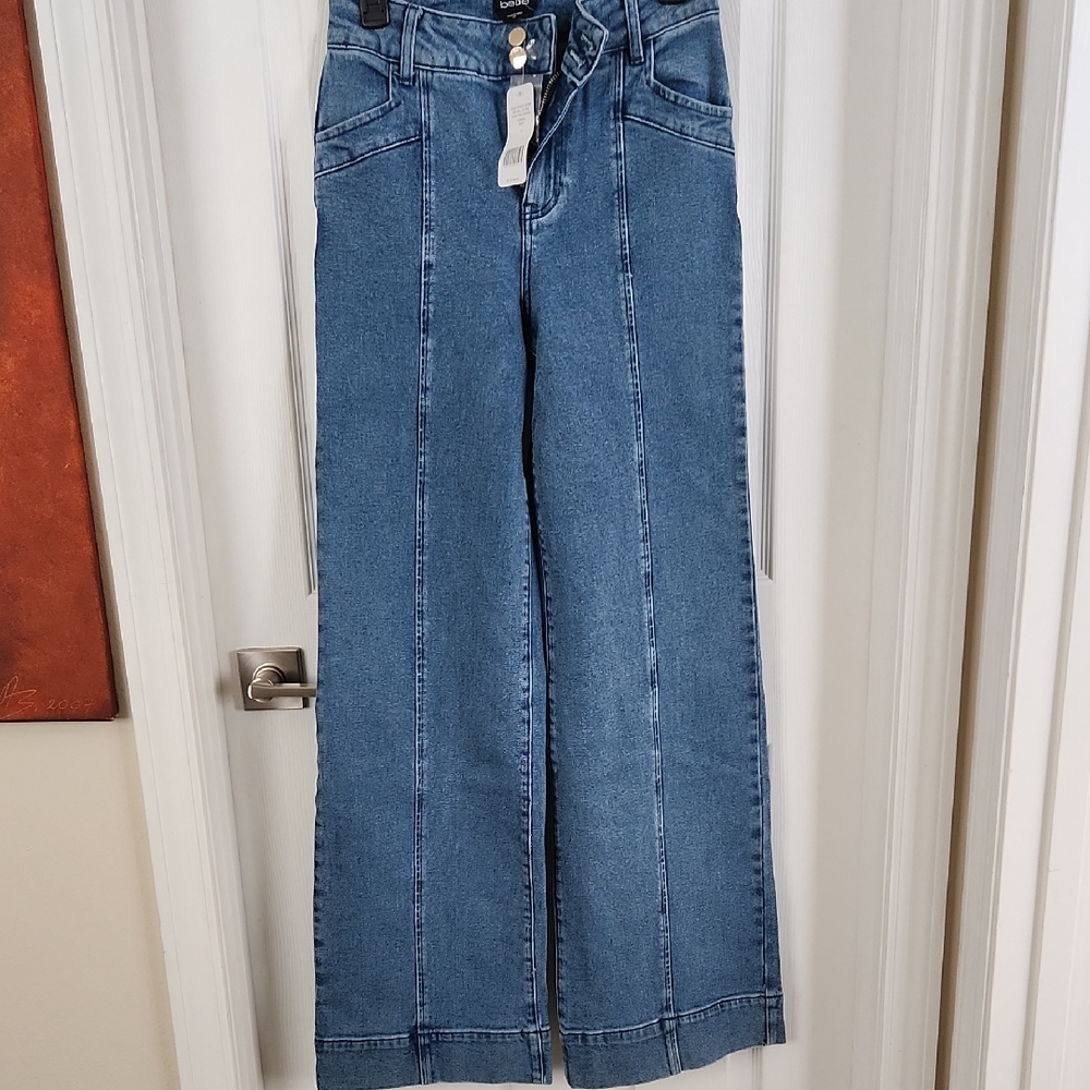 bebe Blue Wide-Leg Denim Jeans